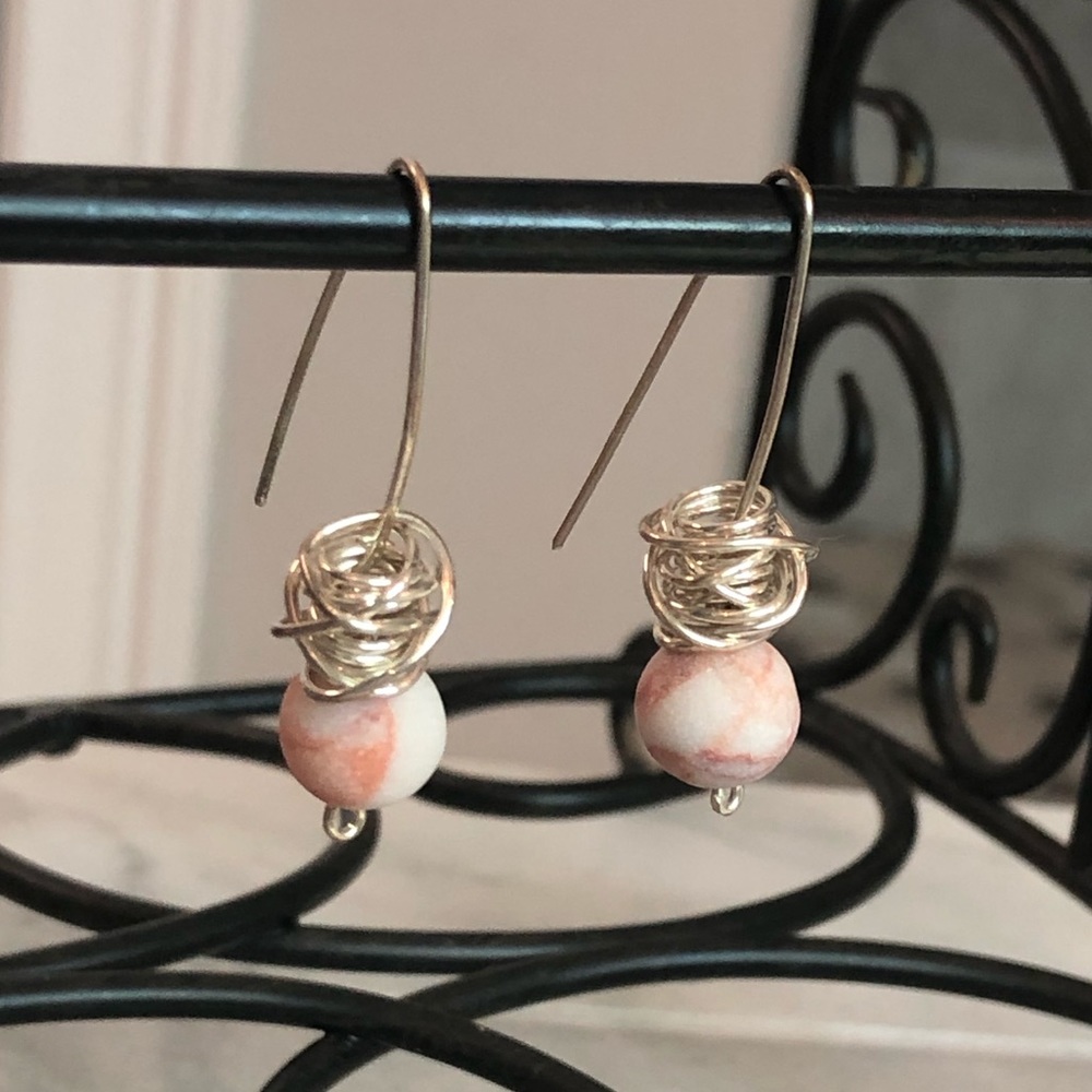Unique Silver Beaded Dangle Statement Earrings - image 2